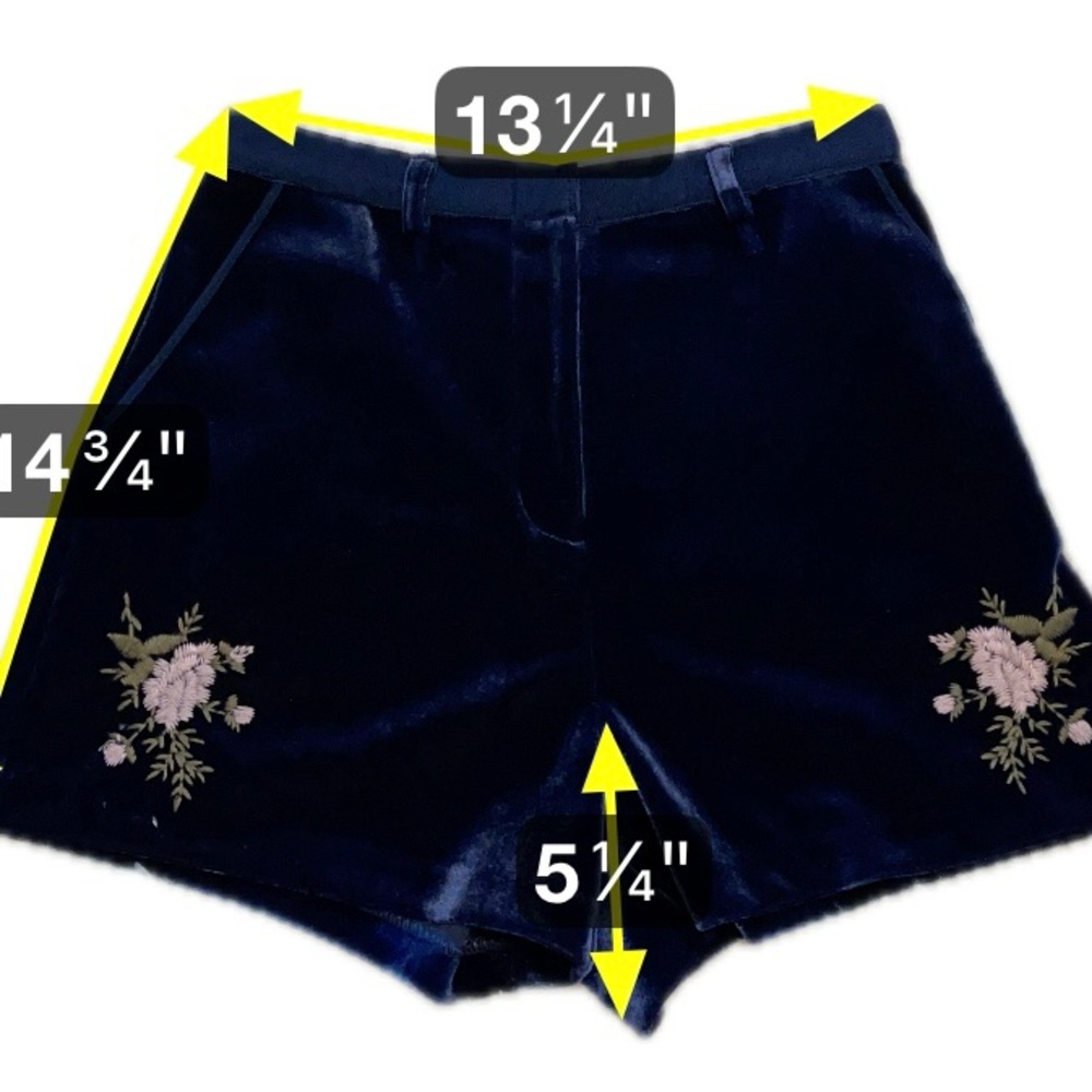 Lauren Conrad Runway Blue Velvet Shorts Floral Embroidered Coquette Boho Size 8 - Picture 8 of 13